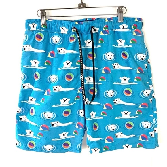 SURF SOCIETY SWIMWEAR BLUE BERMUDA MEN PRINT POLAR BEAR BERMUDA ADJUSTABLE LARGE - Picture 3 of 11